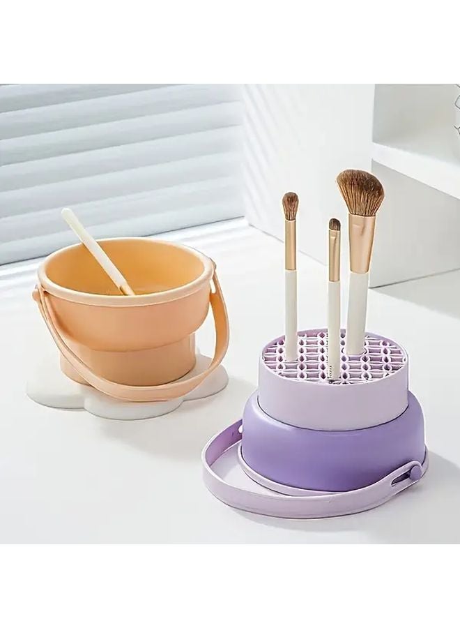 Purple Quick Dry Silicone Brush Cleaning Kit With Hygienic Holder And Sponge Pad - Image 4